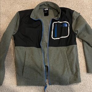 The North Face Kids Gray and Black Jacket with Blue Trim